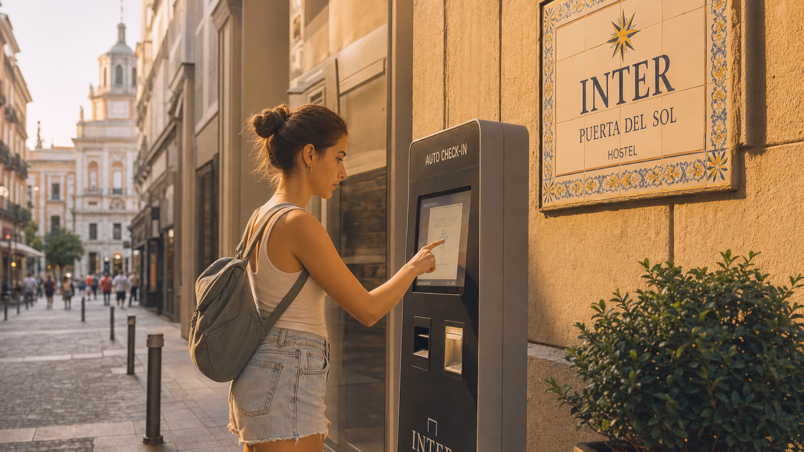 Recepción de hostal en Madrid para check-in nocturno
