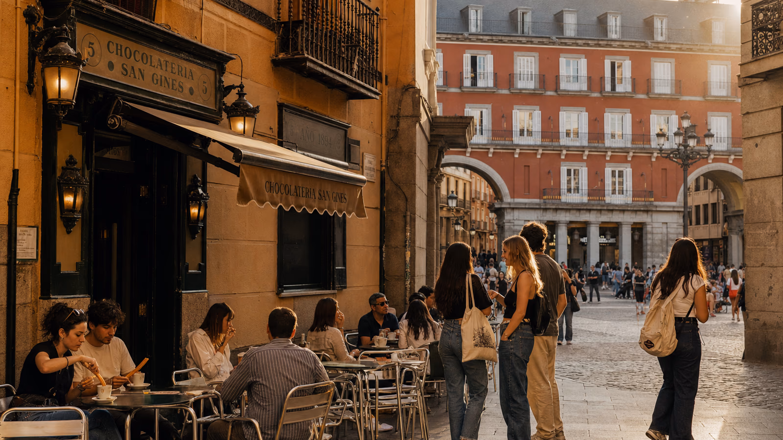 churros con chocolate en una cafetería cerca de la Plaza Mayor