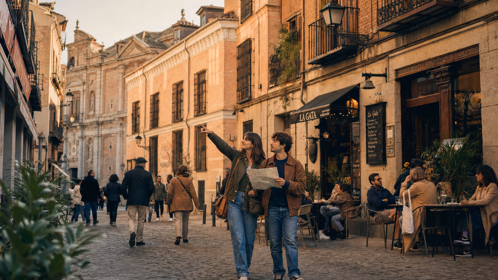 Vista del Barrio de los Austrias en Madrid con arquitectura histórica